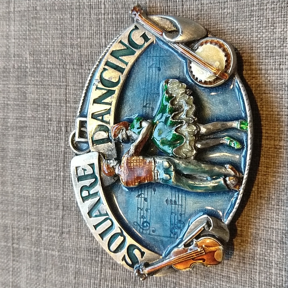 Vintage Square Dancing Siskiyou Buckle Co. Metal Belt Buckle Banjo Fiddle